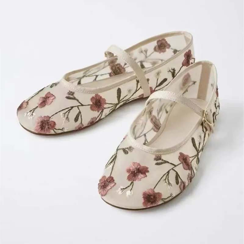 Ethnic Fashion For Ladies - Mesh Embroidered Leisure Ballet Flats Women