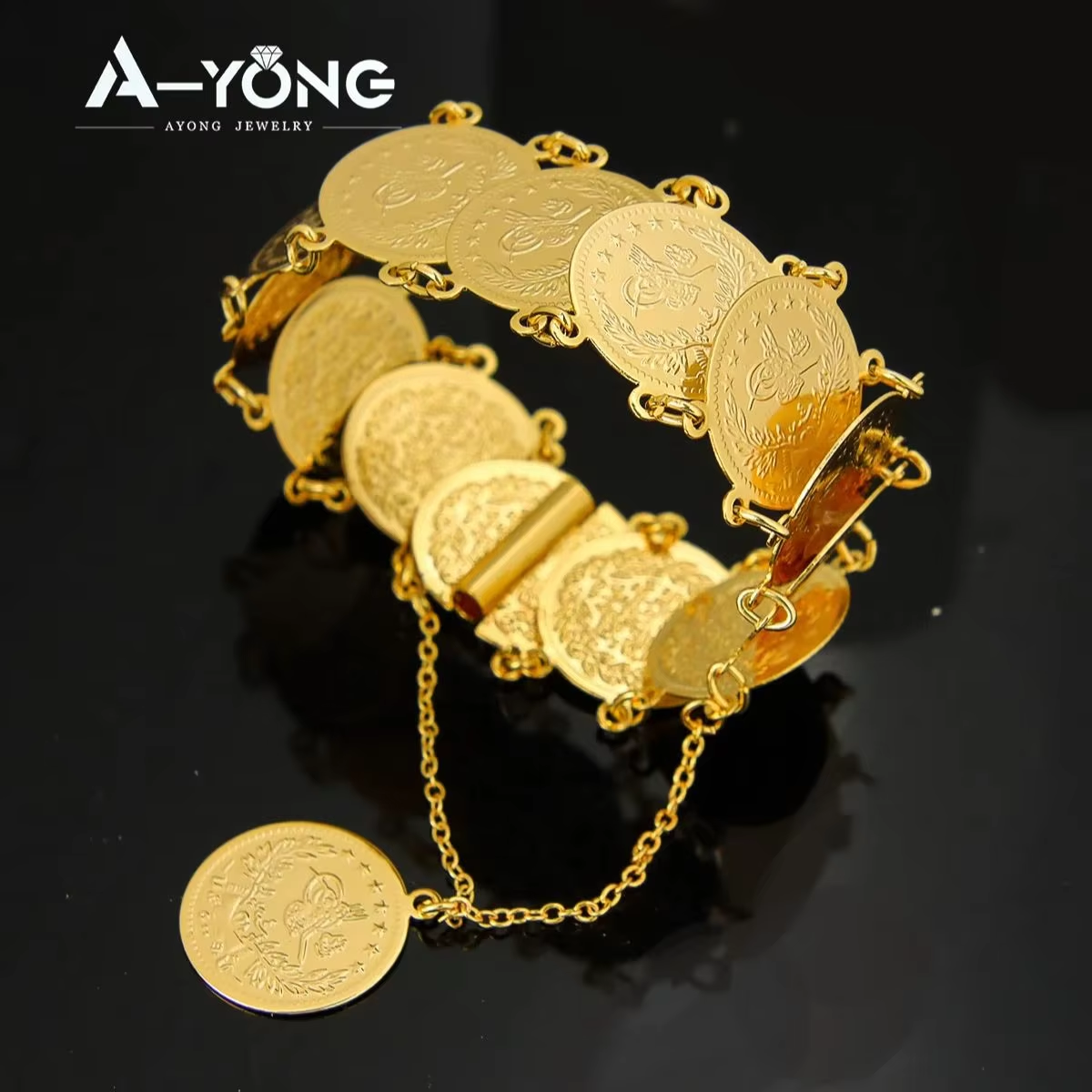 Ethnic Fashion In Dubai - Turkish Coins Bracelet 21k Gold Plated