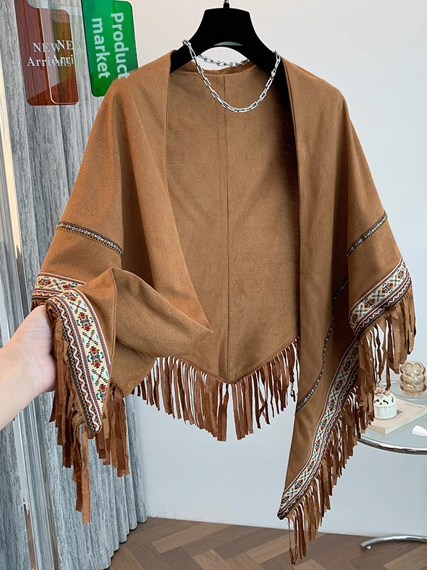 Ethnic Fashion For Ladies - Large Size Women's Vintage Fringed Shawl