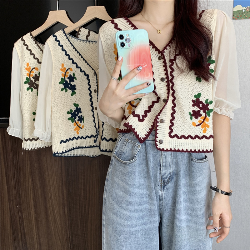 Ethnic Fashion Clothing - Korean Style Embroidered Design Open Cardigan