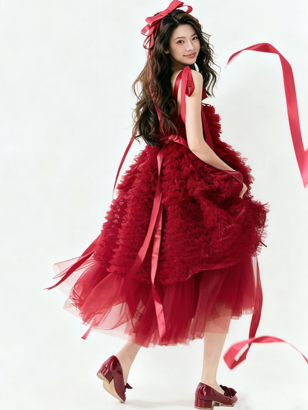 Red Tulle Skirt Artistic Birth - огляд і ціна Ethnic Fashion Clothing